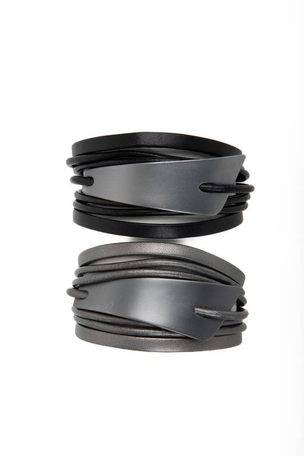 Saachi Absolute Zero Metallic Plated Leather Cuff Bracelet