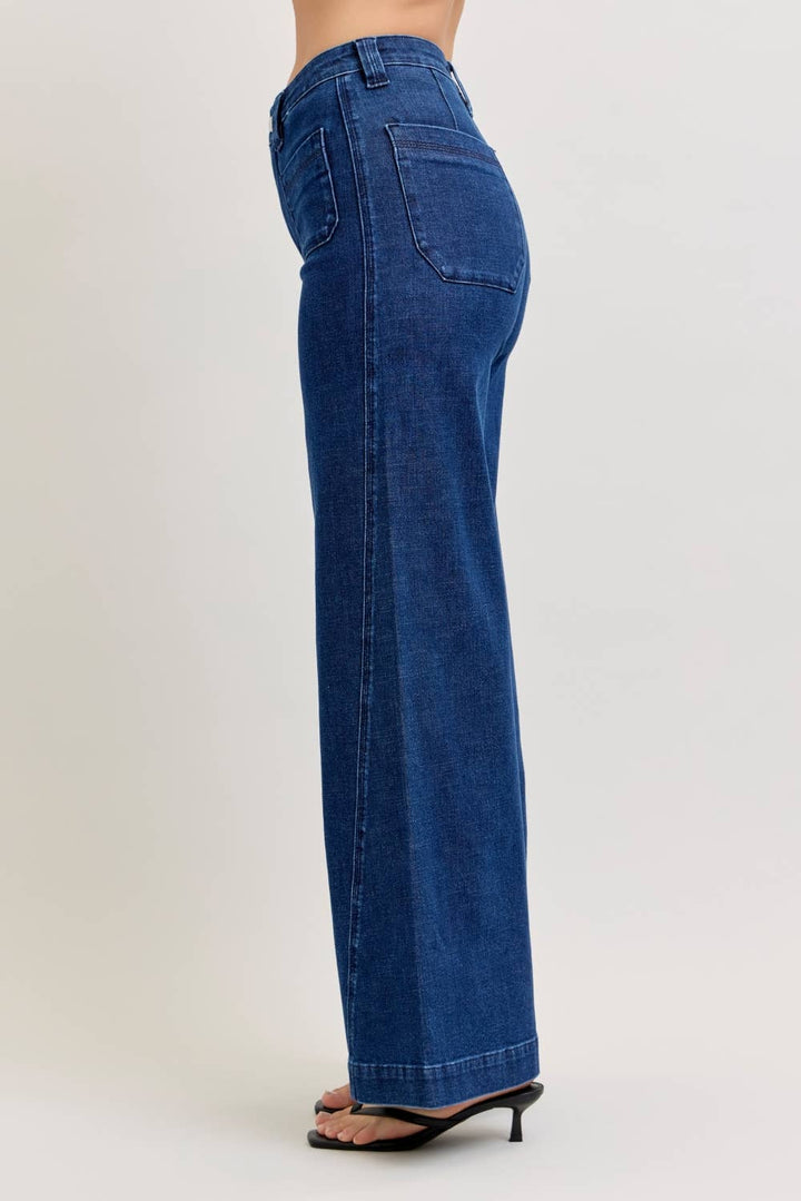 Judy Blue Jeans - Retro Wide Patch Pocket Jeans Dark Wash 5