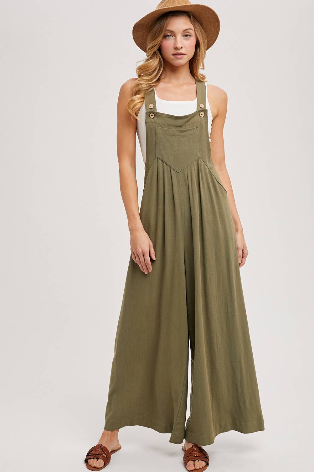 Bluivy - Flowy Wide Leg Overall Jumpsuit, Olive / Large Bluivy - Flowy Wide Leg Overall Jumpsuit, Olive / Large