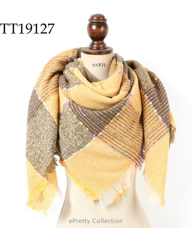 Yellow/Green Color Block Square Blanket Scarf