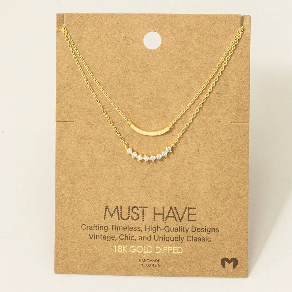 Layered Rhinestone Curved Bar Necklace