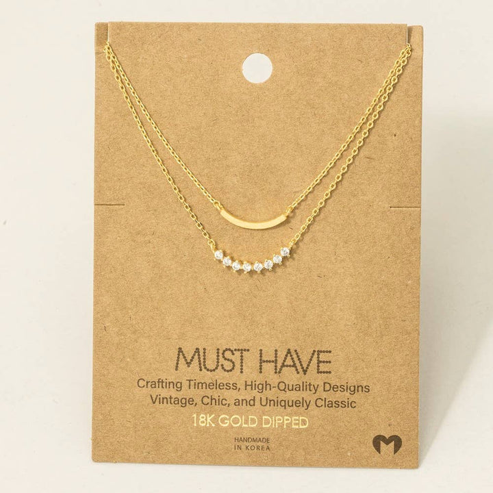 Layered Rhinestone Curved Bar Necklace