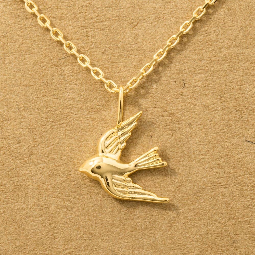 Gold Flying Bird Pendant Necklace v2