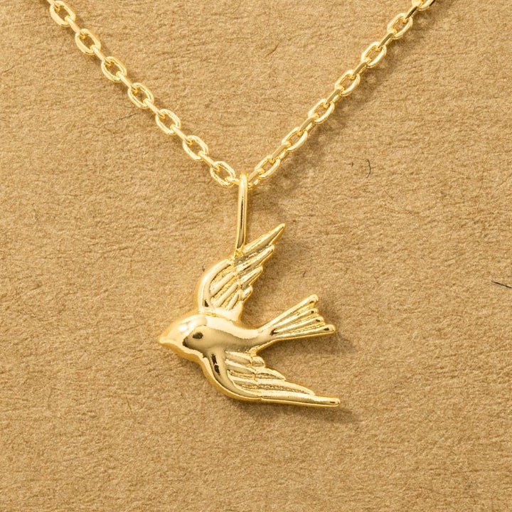Gold Flying Bird Pendant Necklace v2