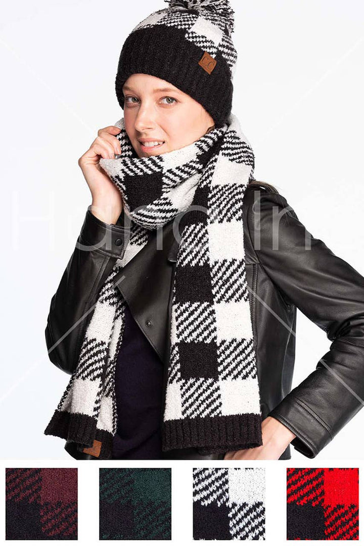 CC Buffalo Check Jacquard Knit Scarf Black/White 1