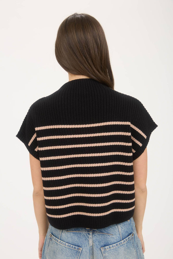 Stripe Mock Neck Short Sleeve Knit Sweater3