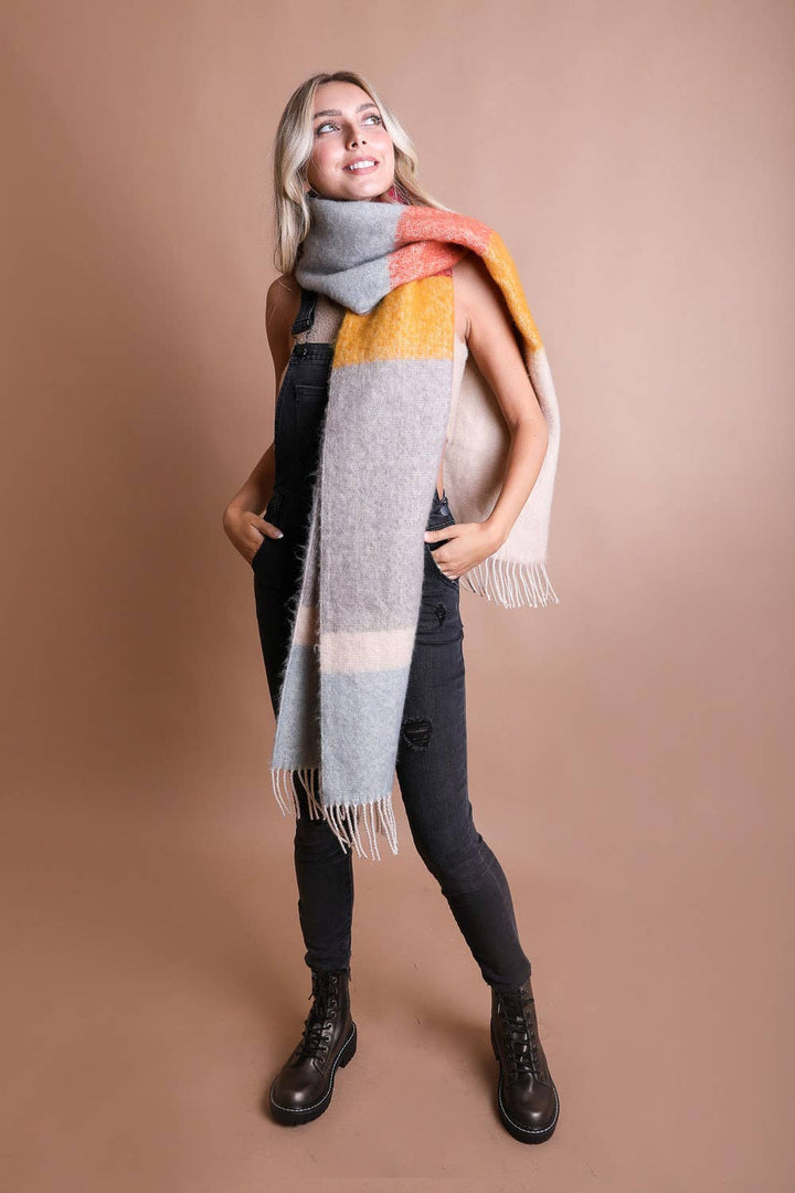 Color Block Faux Mohair Scarf