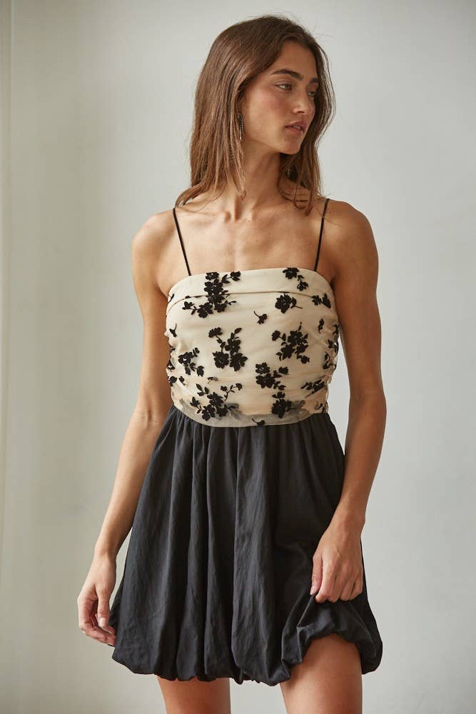 By Together - Woven Nylon Mesh Floral Pattern Flocked Velvet Tube