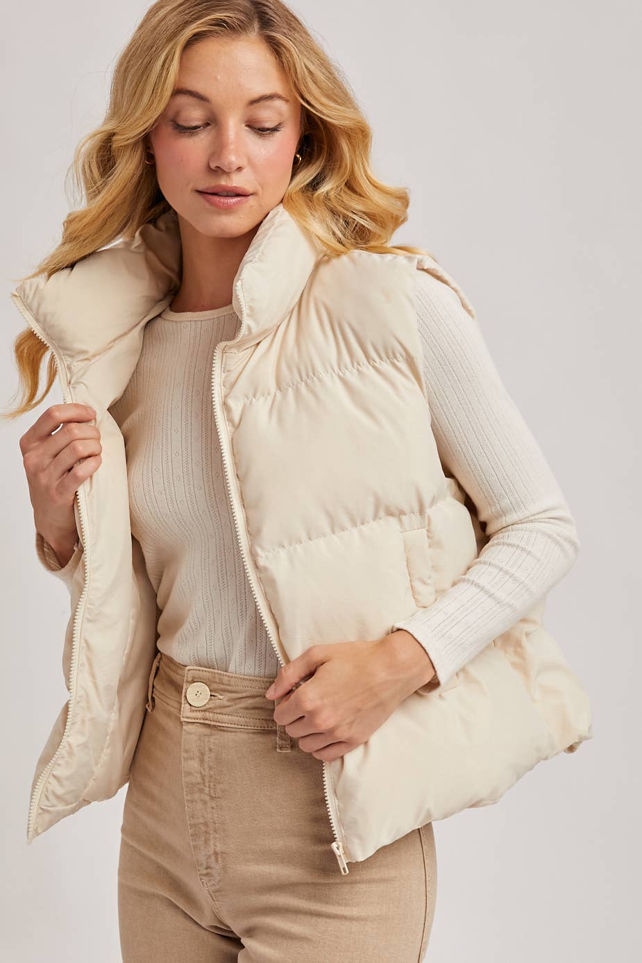 Zipper Puffer Vest wht