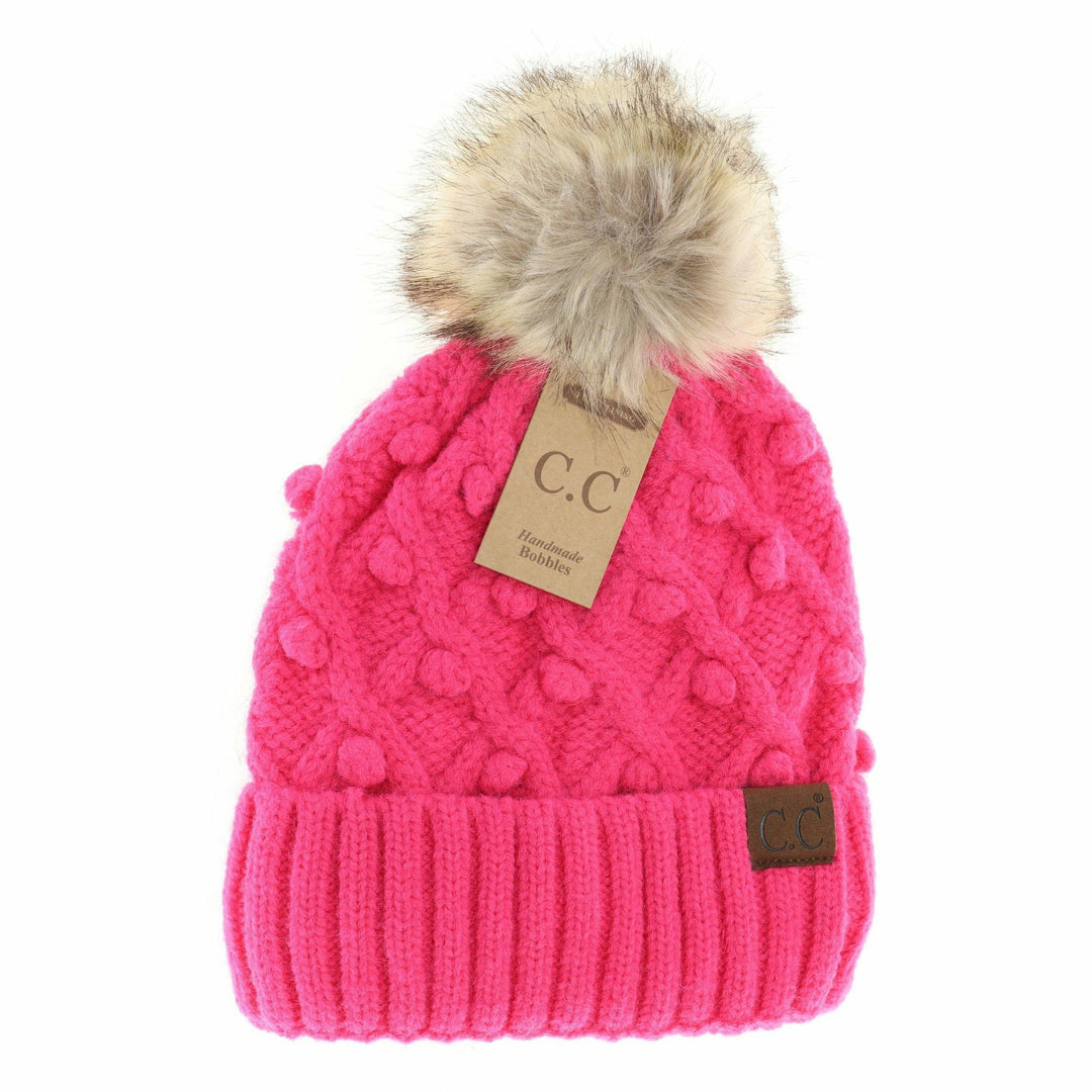 Bobble Knit Fur Pom C.C Beanie Hat3836