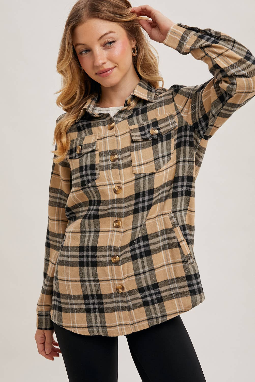 Bluivy - Flannel Plaid Shacket taupe 2