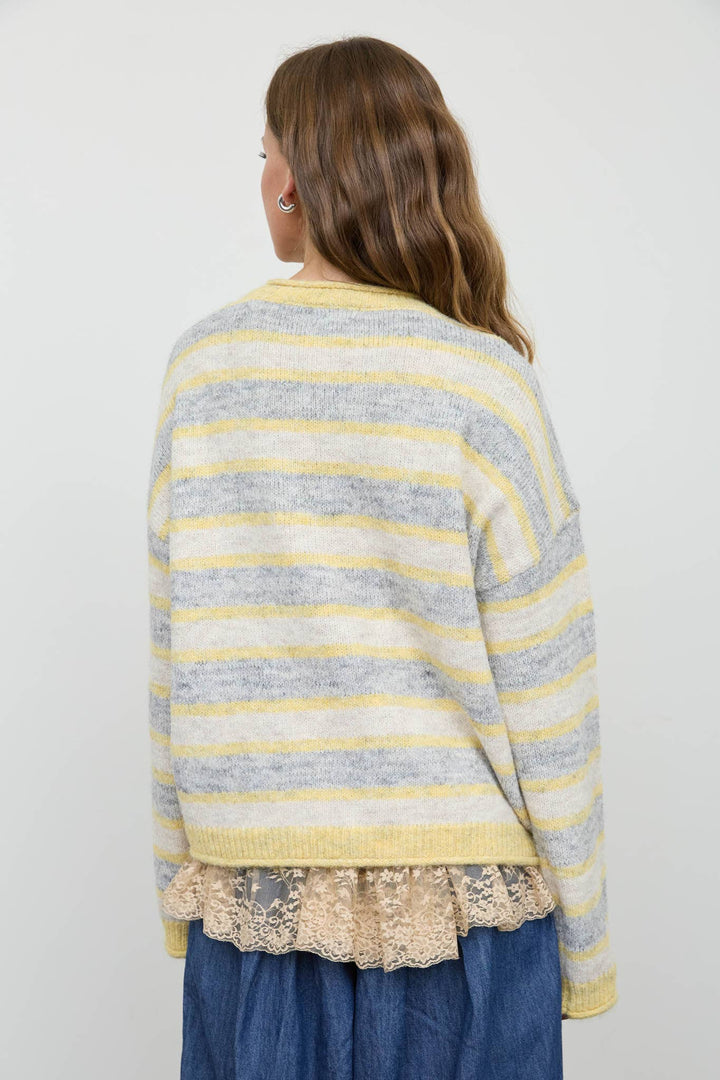 Blu Pepper - Butter Yellow Heathered Multi-Stripe Sweater back