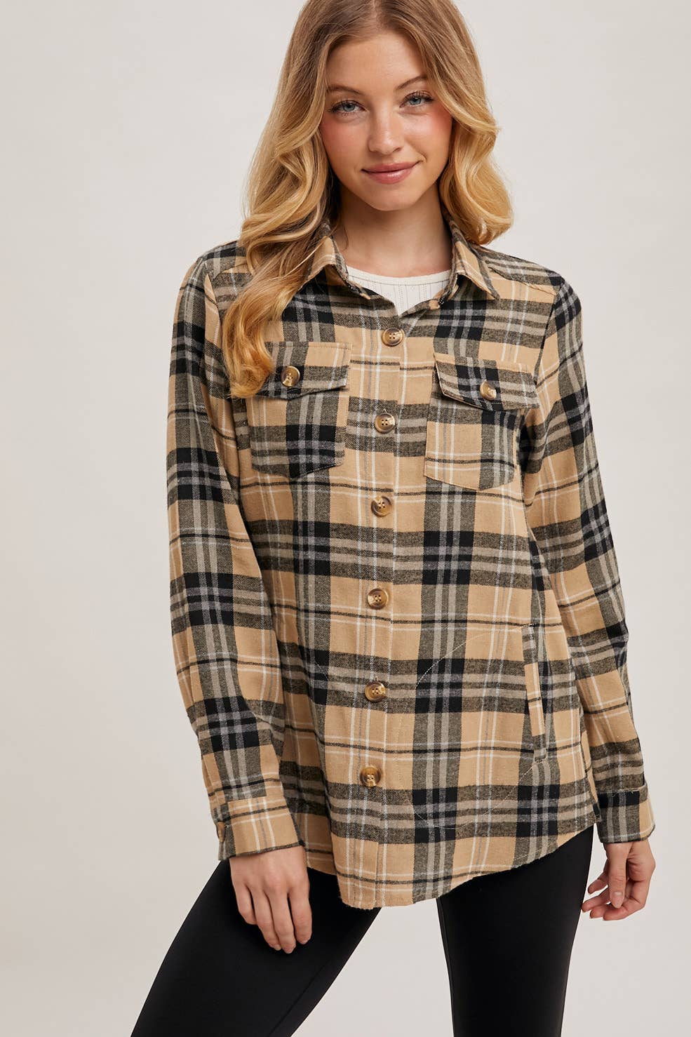 Bluivy - Flannel Plaid Shacket taupe 1