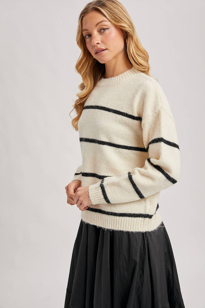 Bluivy Striped Fuzzy Knit Sweater