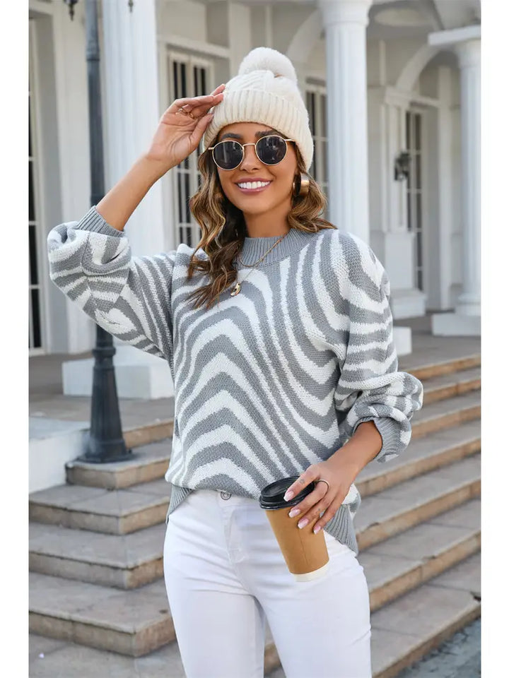 Two Tone Swirl Knit Sweater