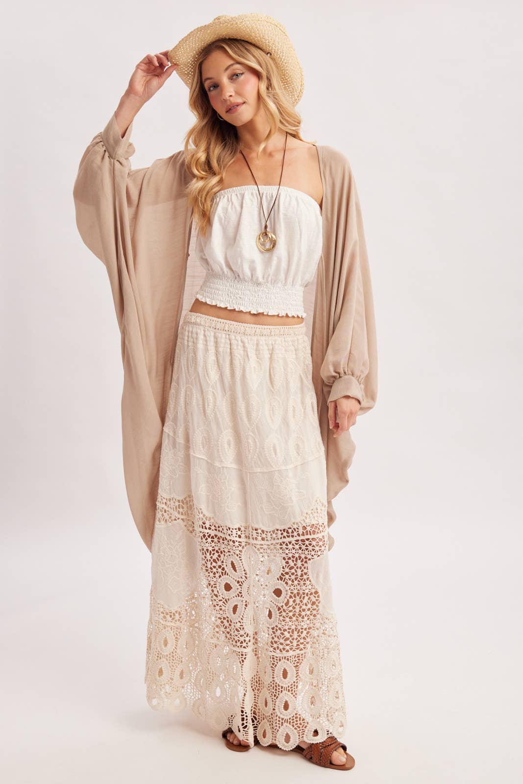 Bluivy Boho Crochet Maxi Skirt - Natural