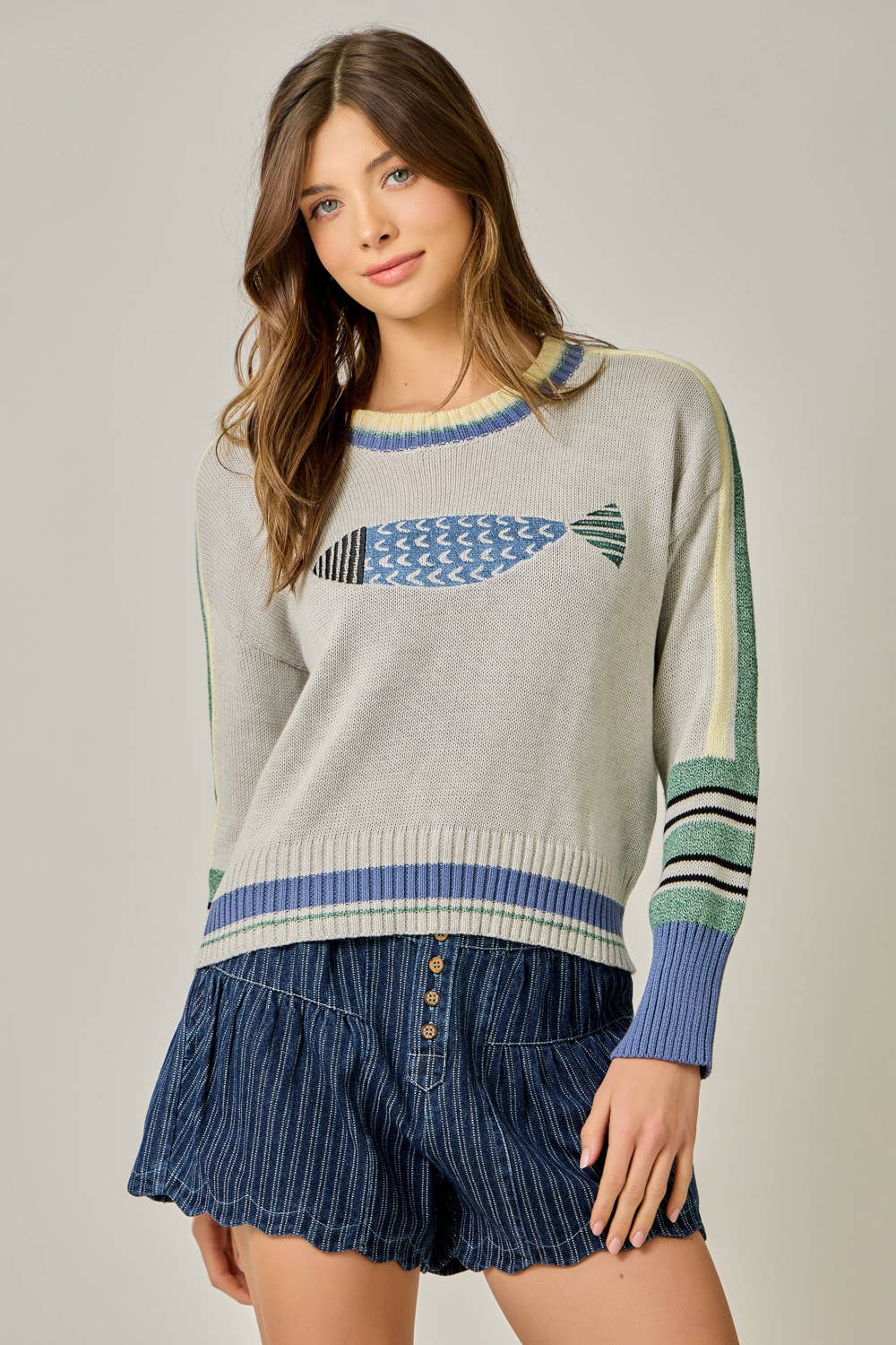 Mystree - Color Block Pullover Sweater in Oatmeal Mix 2