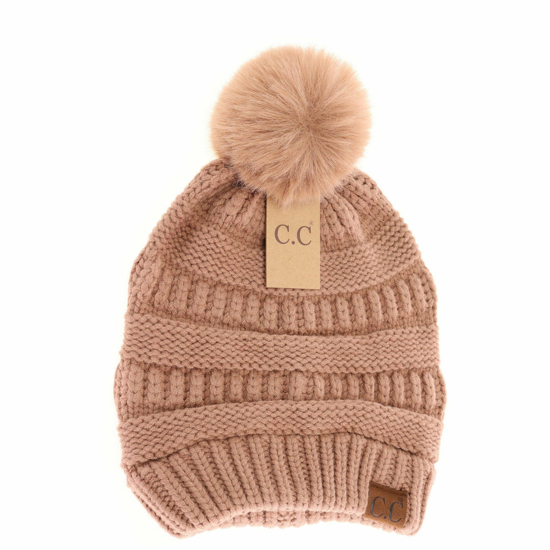 Super Soft Matching Fur Pom C.C Beanie Nude