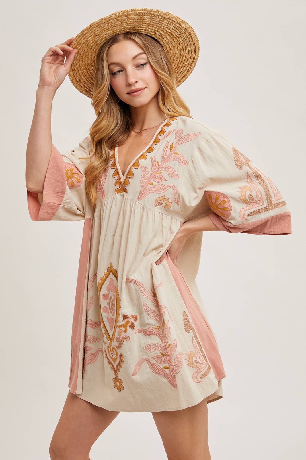 Bluivy Boho Embroidered Babydoll Dress - Sage