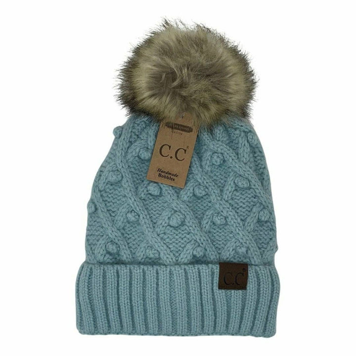 Bobble Knit Fur Pom C.C Beanie Hat3836