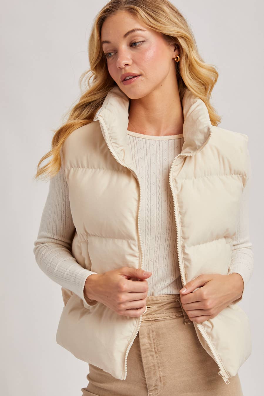 Zipper Puffer Vest wht1
