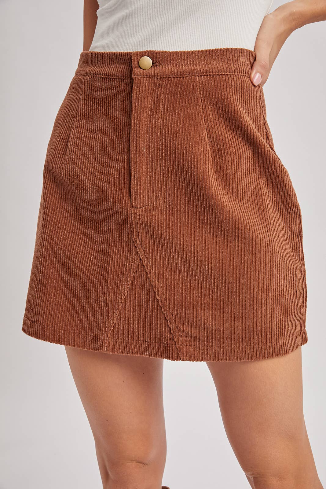 Bluivy Corduroy A-Line Mini Skirt in Camel 2