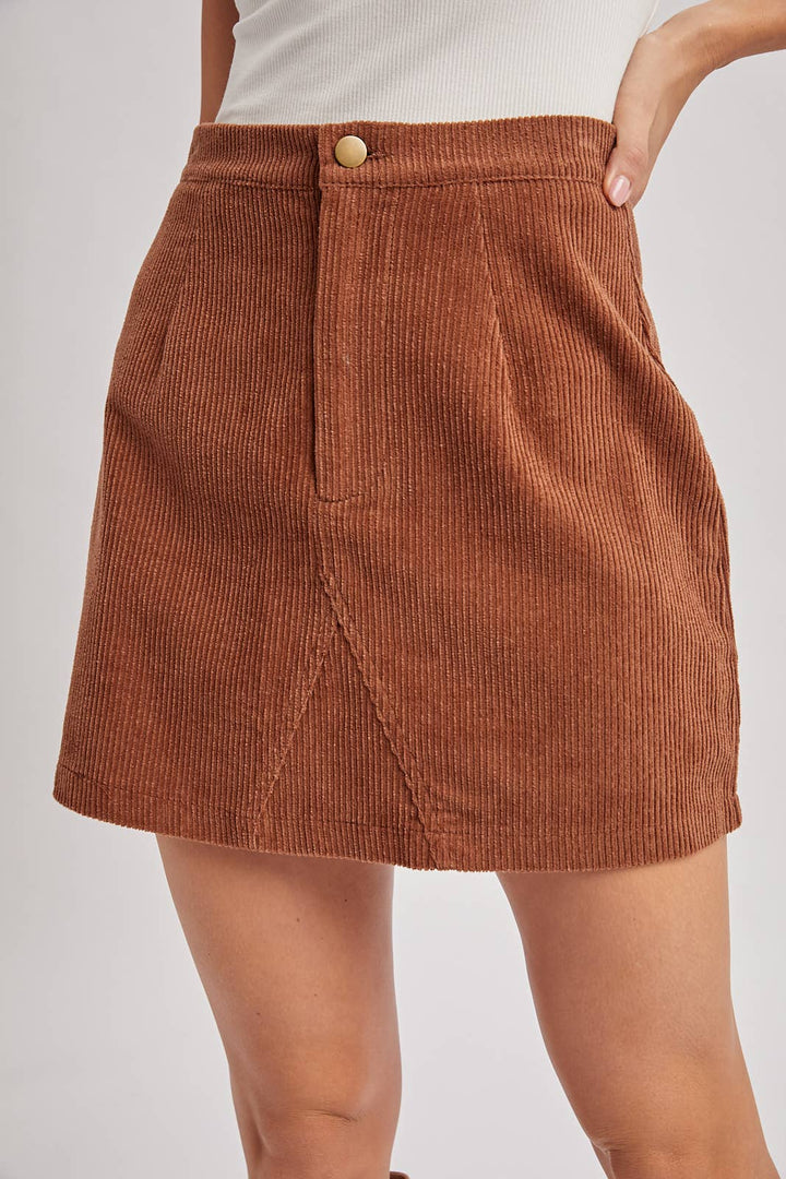 Bluivy Corduroy A-Line Mini Skirt in Camel 2