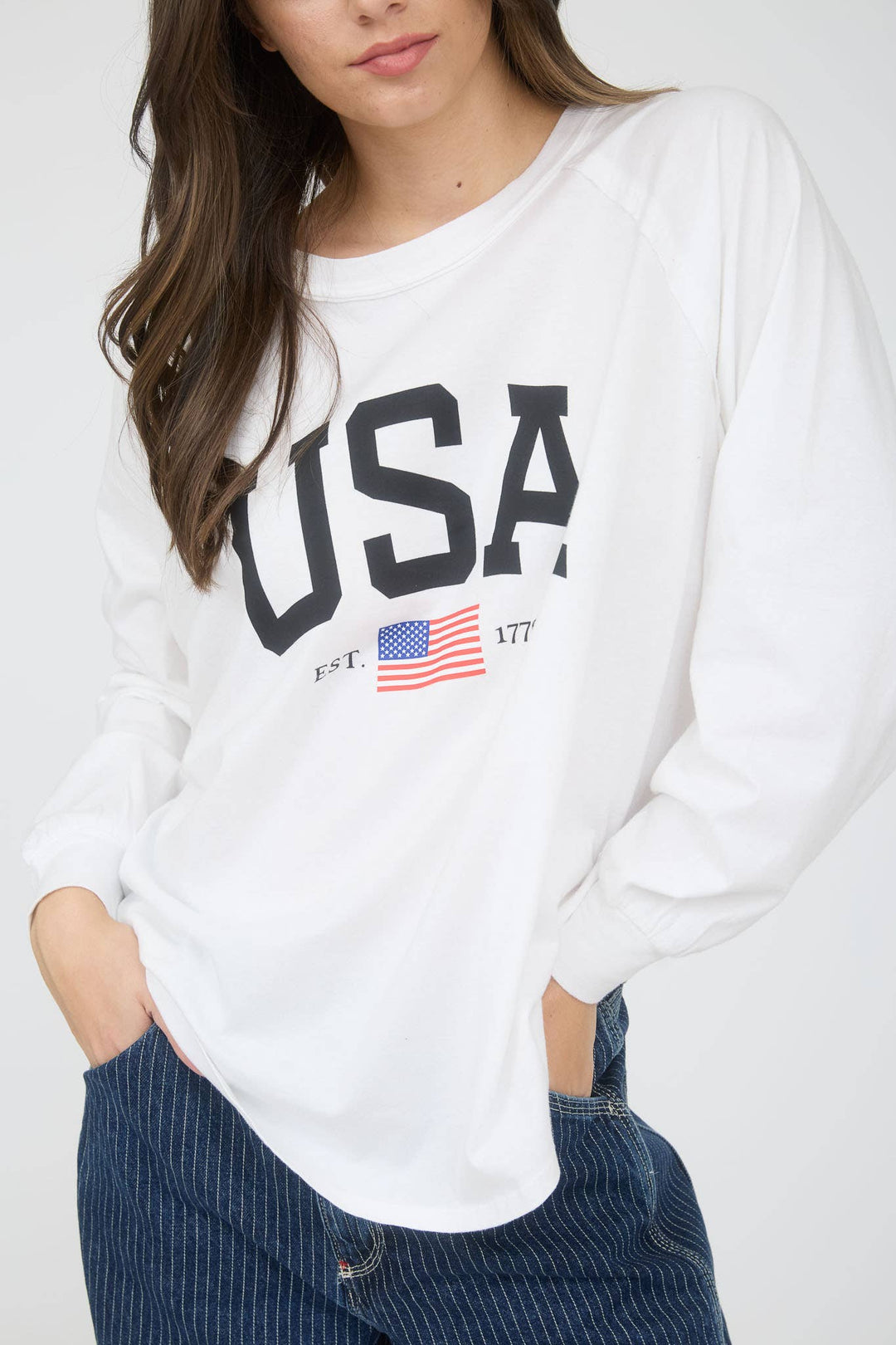 Blu Pepper - USA Graphic Raglan Long Sleeve Knit Top in White 3