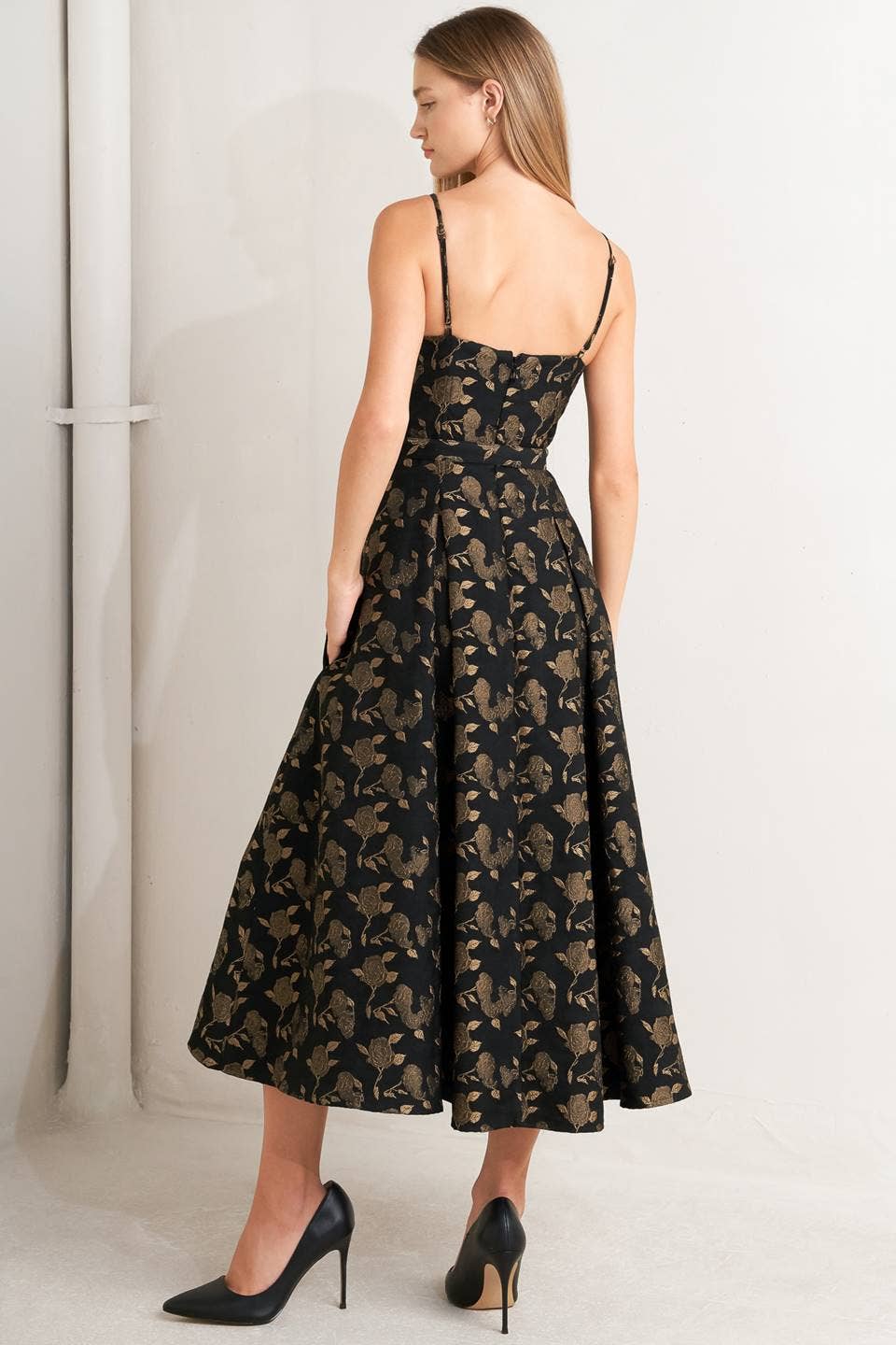 Jacquard Woven Midi Dress Black/Brown 6