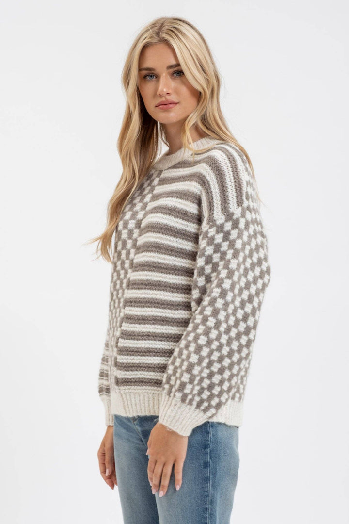 Blu Pepper Stripe Checkered Sweater