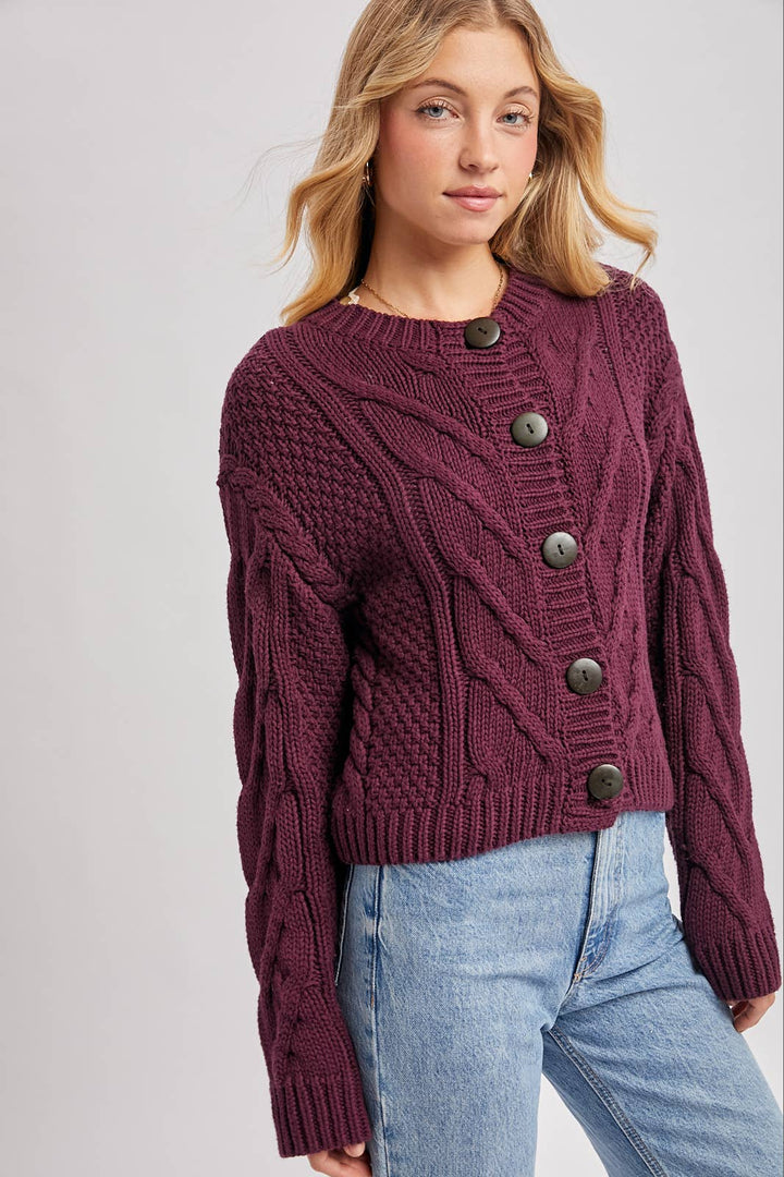 Bluivy Cropped Button Sweater plum