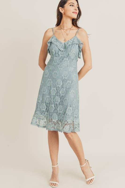 All Over Lace Frill Neckline Dress - Shop Emma's 