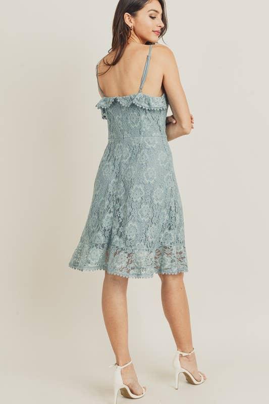 All Over Lace Frill Neckline Dress pic 4 - Emma's Boutique Dusty Sage