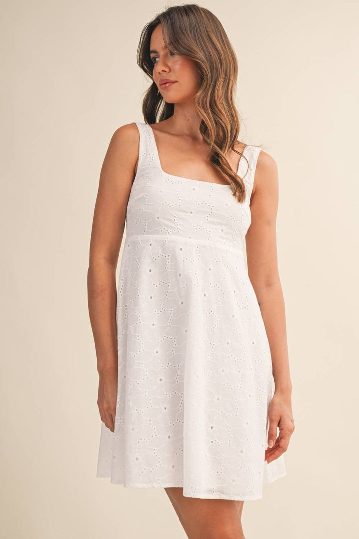 Klesis - Eyelet Empire Flare Mini Dress White 4