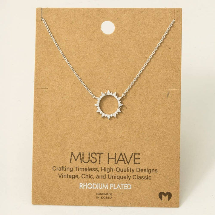 Pave Circle Sun Pendant Necklace