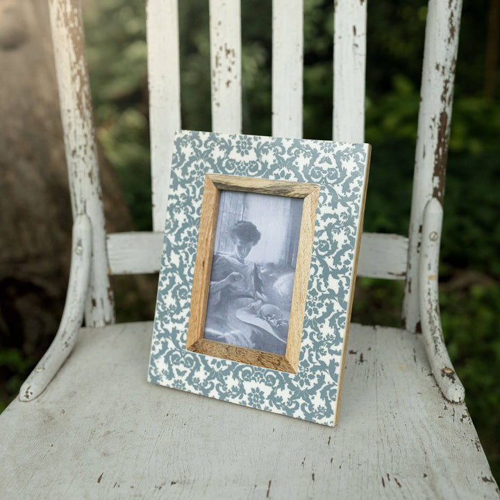 Foreside Home &amp; Garden - 4x6 Photo Sylvie Damask Picture Frame Wood Blue