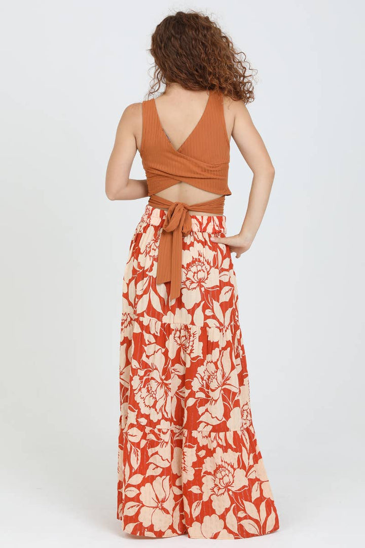 Angie A-Line Maxi Skirt with High Slit in Red back