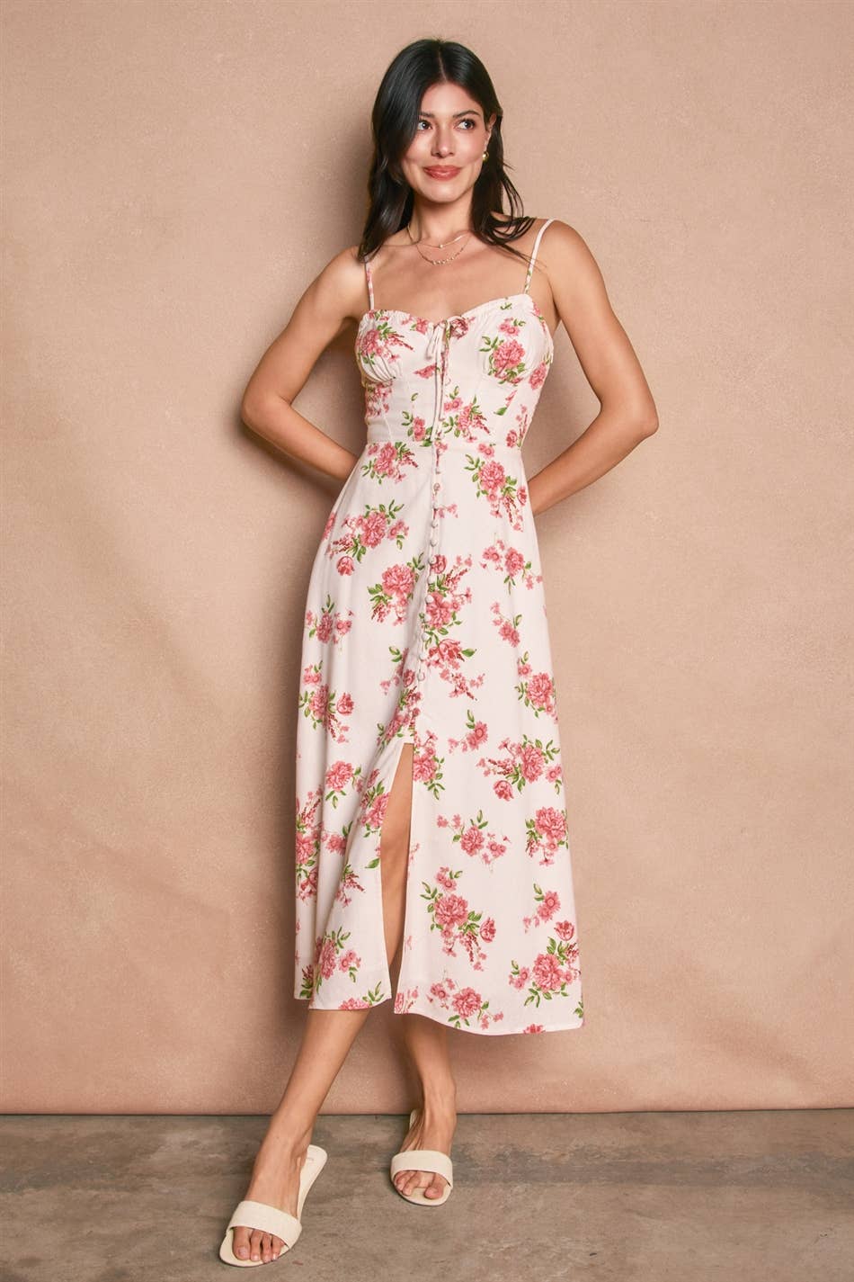 Dress Forum - Floral Sweetheart Corset Midi Dress in Pink 2