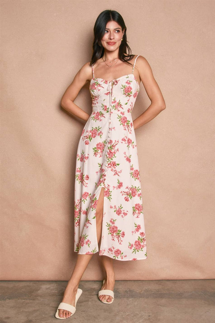 Dress Forum - Floral Sweetheart Corset Midi Dress in Pink 2