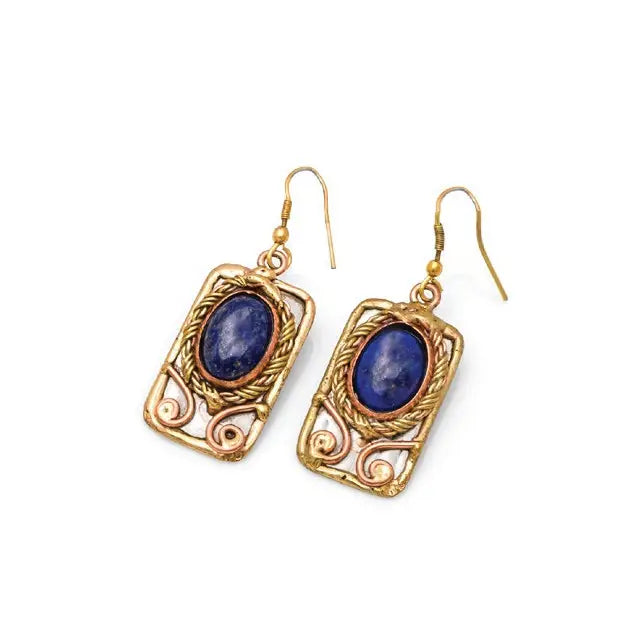 Mixed Metal and Lapis Lazuli Stone Earrings