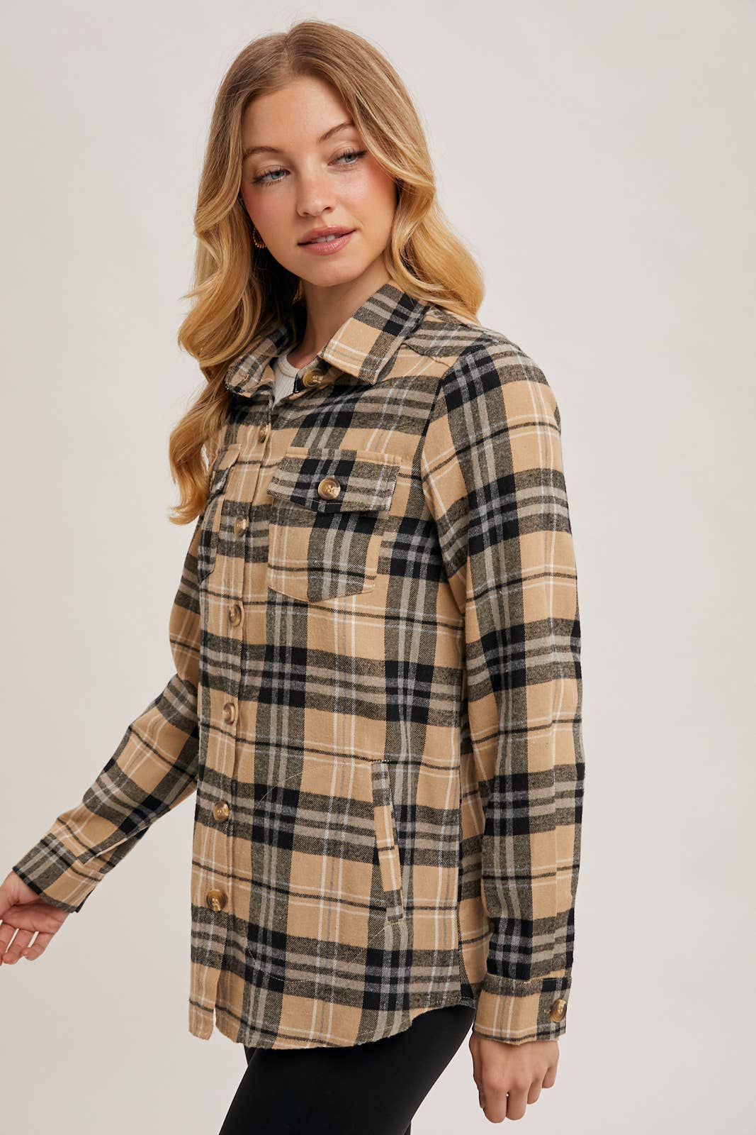 Bluivy - Flannel Plaid Shacket taupe 3