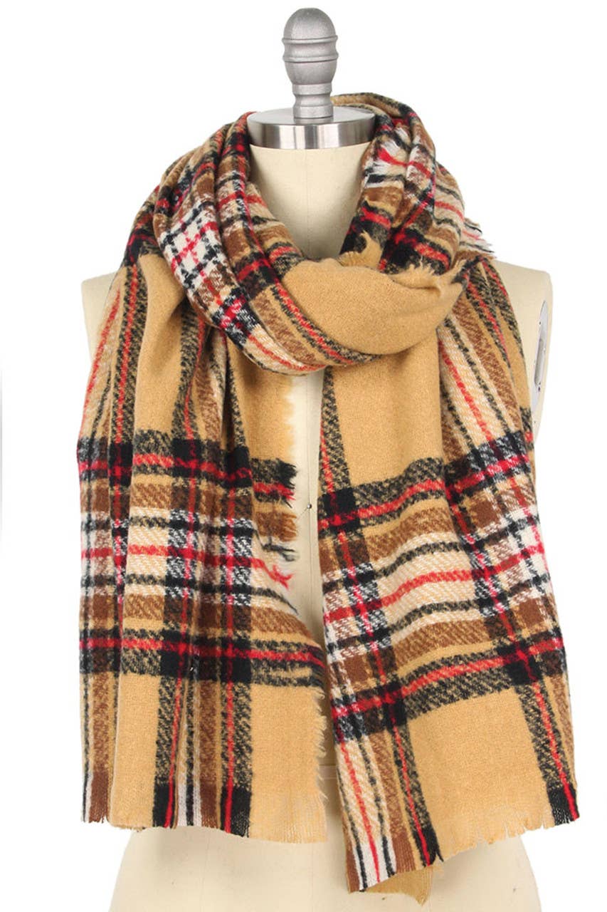  Plaid Oblong Scarf camel 1