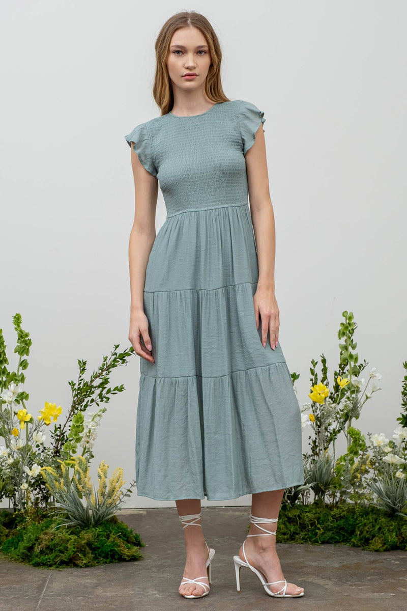 Smocked Tiered Midi Dress