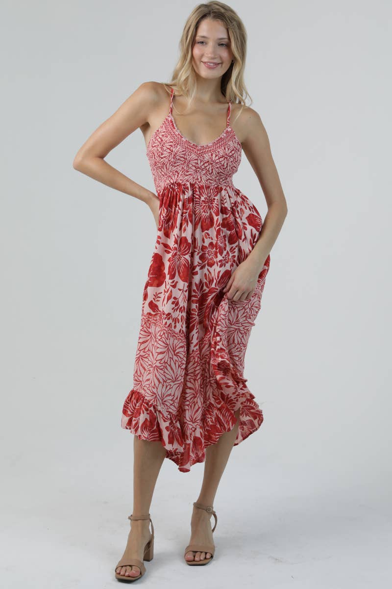 Angie Spaghetti Strap Lace Floral Maxi Dress in Tan 1