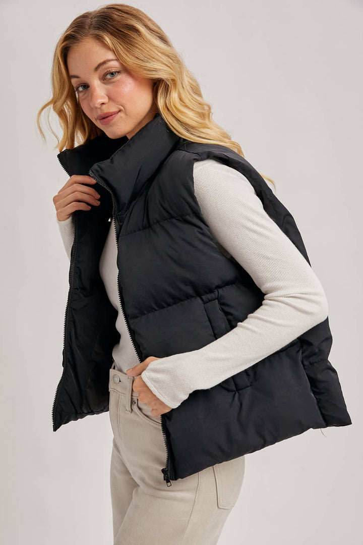 Zipper Puffer Vest black1