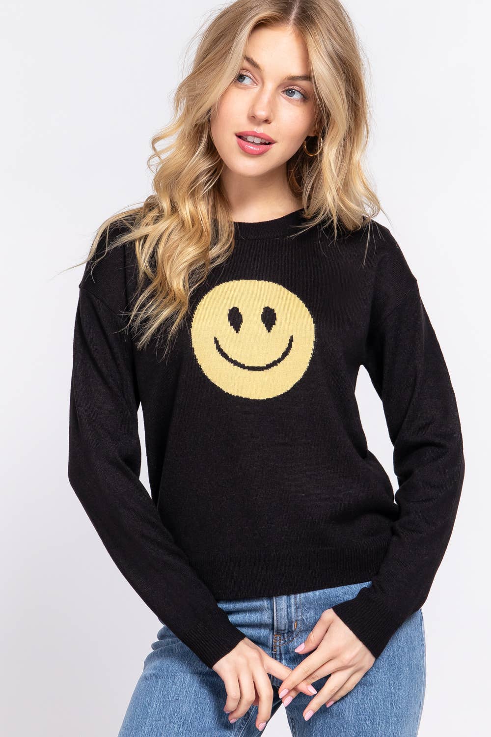 Smile Face Jacquard Sweater Black 