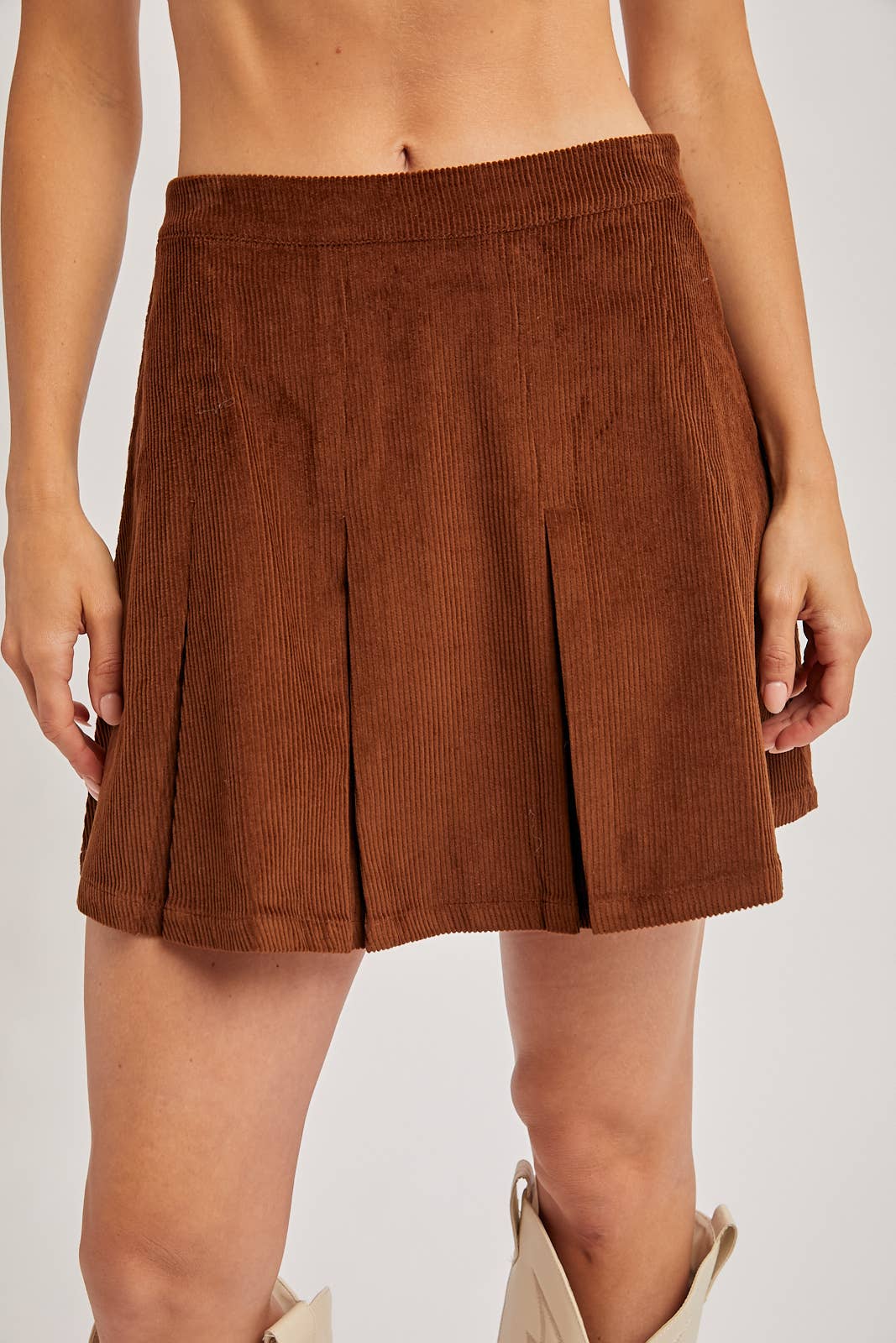 Bluivy Corduroy Pleated Mini Skirt in Brown 2