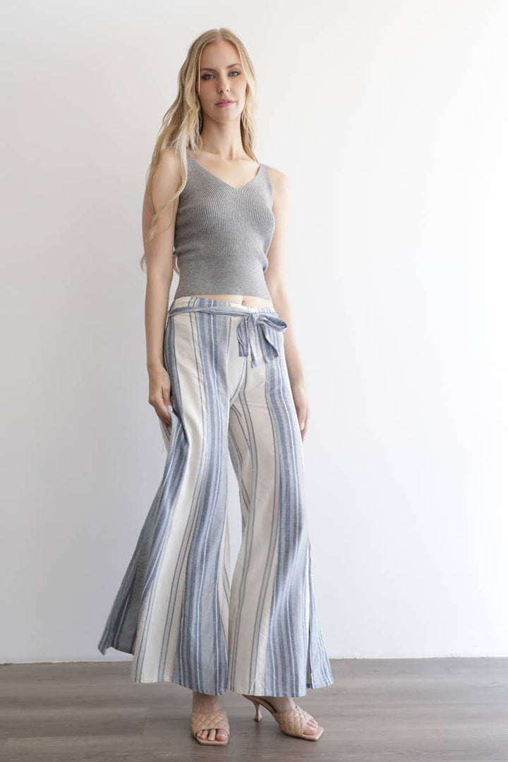 Angie Mixed Stripes Flare Leg Tie Waist Pants