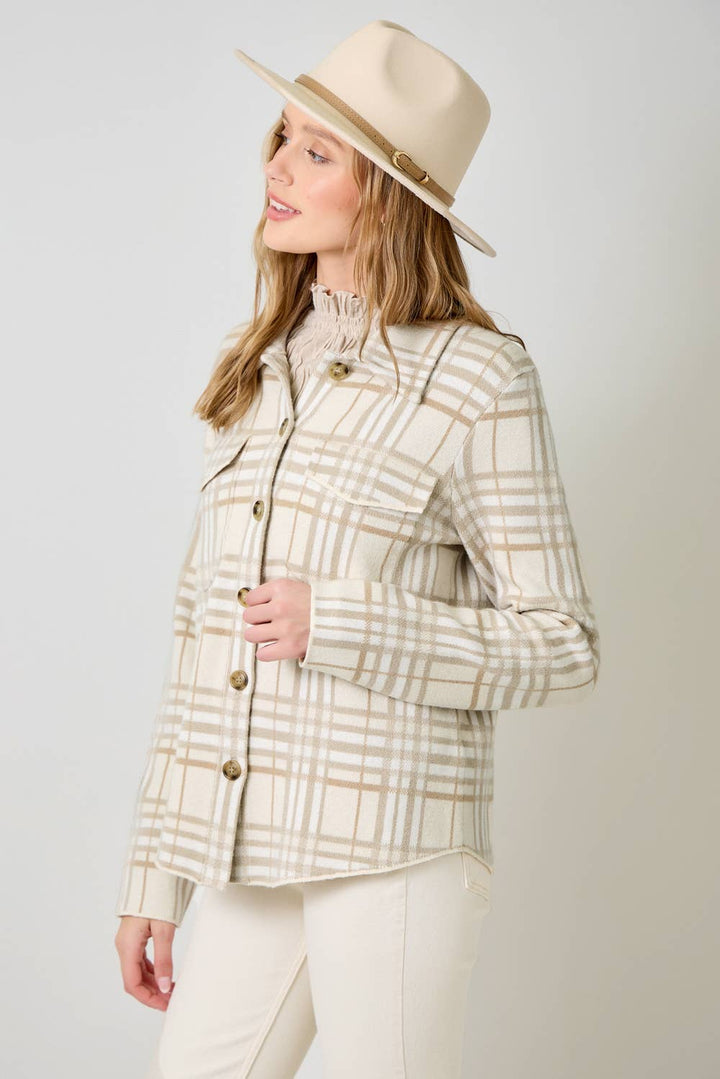 Mystree Check Pattern Sweater Jacket in Oatmeal Mix 6