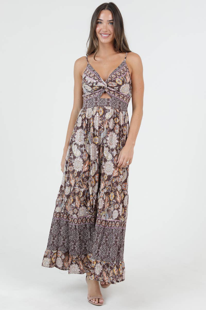 Angie Twist Front Cut-Out Maxi Dress Chocolate 1
